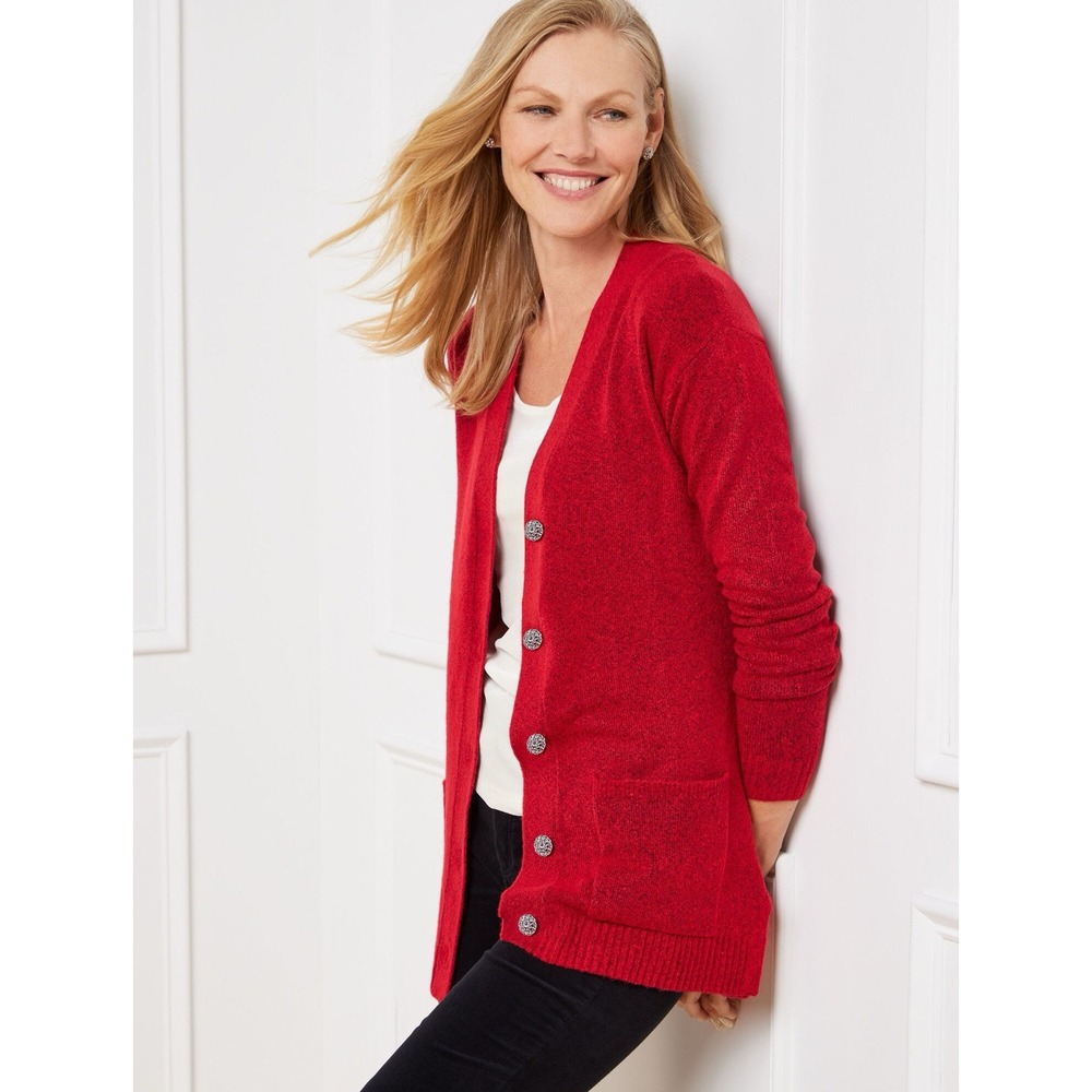 Talbots Bright Red Long Button Cardigan